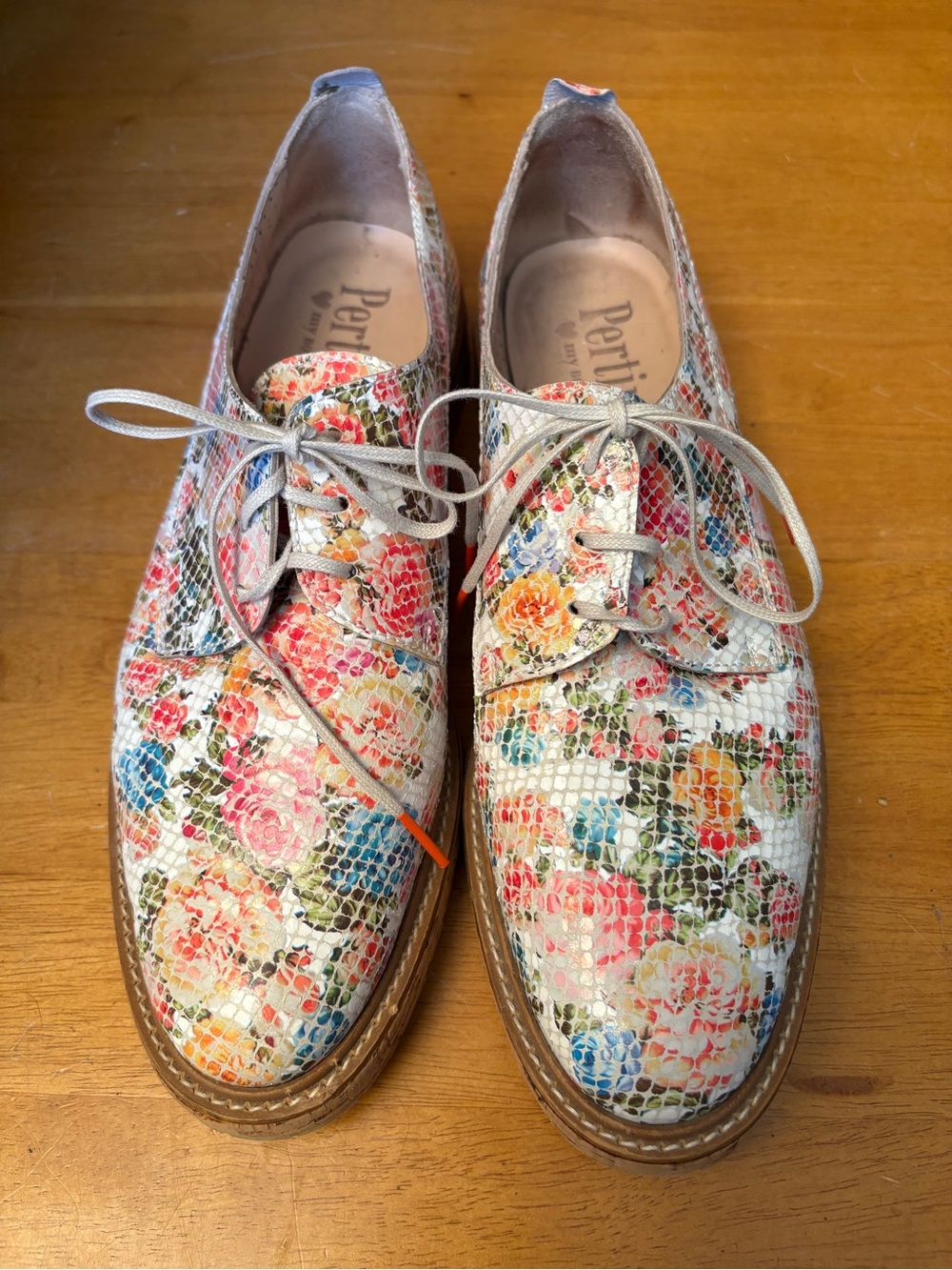 Floral Embossed Leather Lace-Up Oxfords